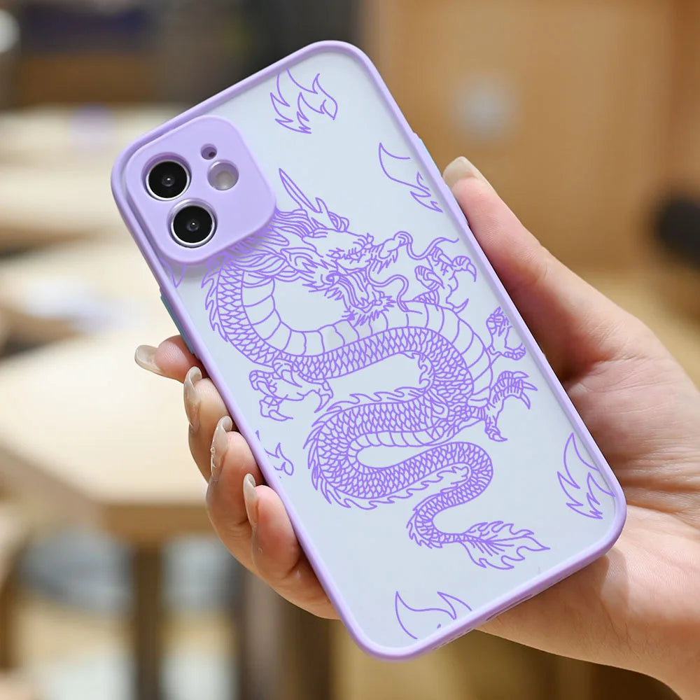 Fashion Purple Dragon Animal Pattern Phone Case For iPhone 16 15 14 13 12 11 Pro Max Mini SE 7 8 Plus Cover Glossy Hard Coque