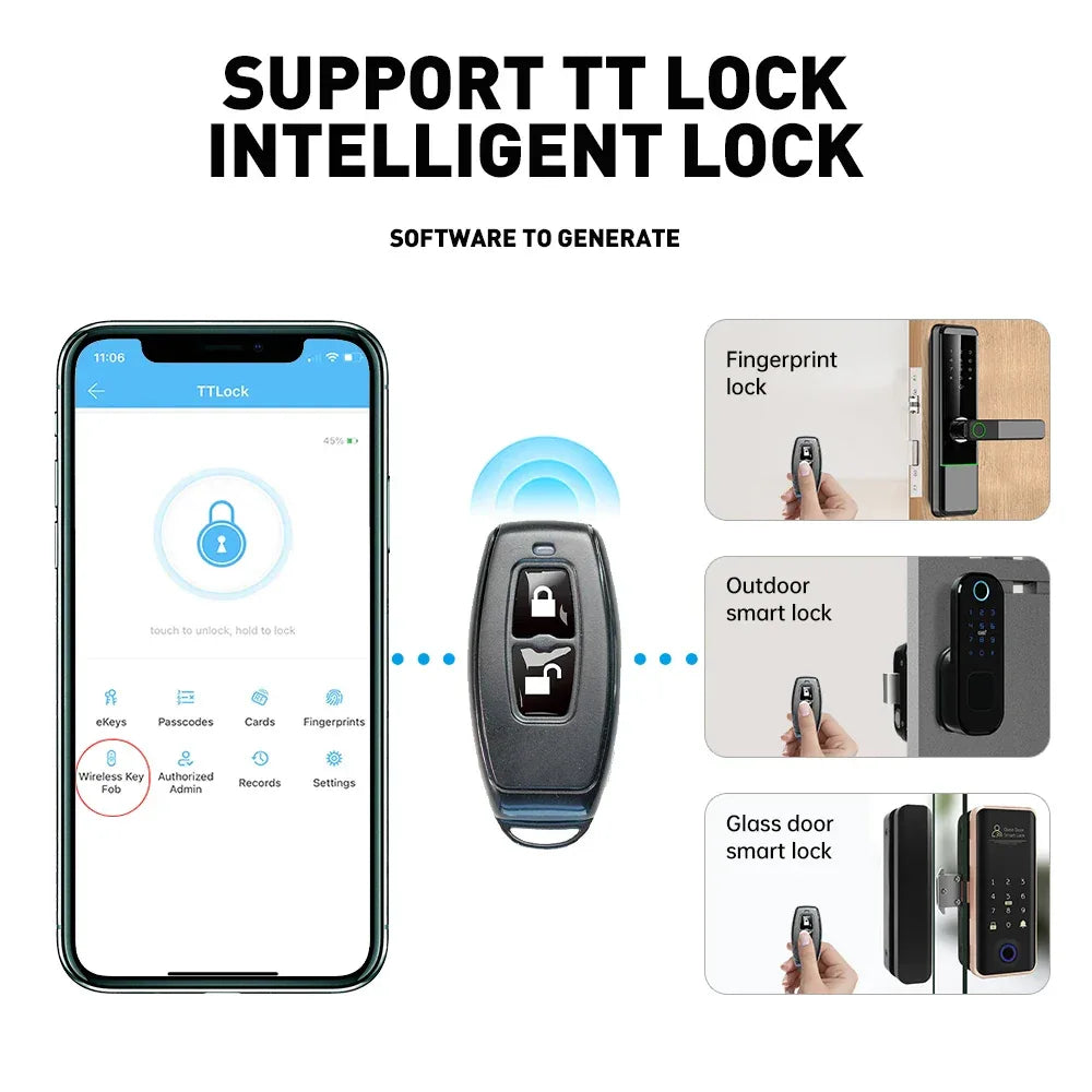 Remote Control Work With TTlock APP Door Lock Wireless Smart Lock Key Fob 15 Meters Distance Remote Controller