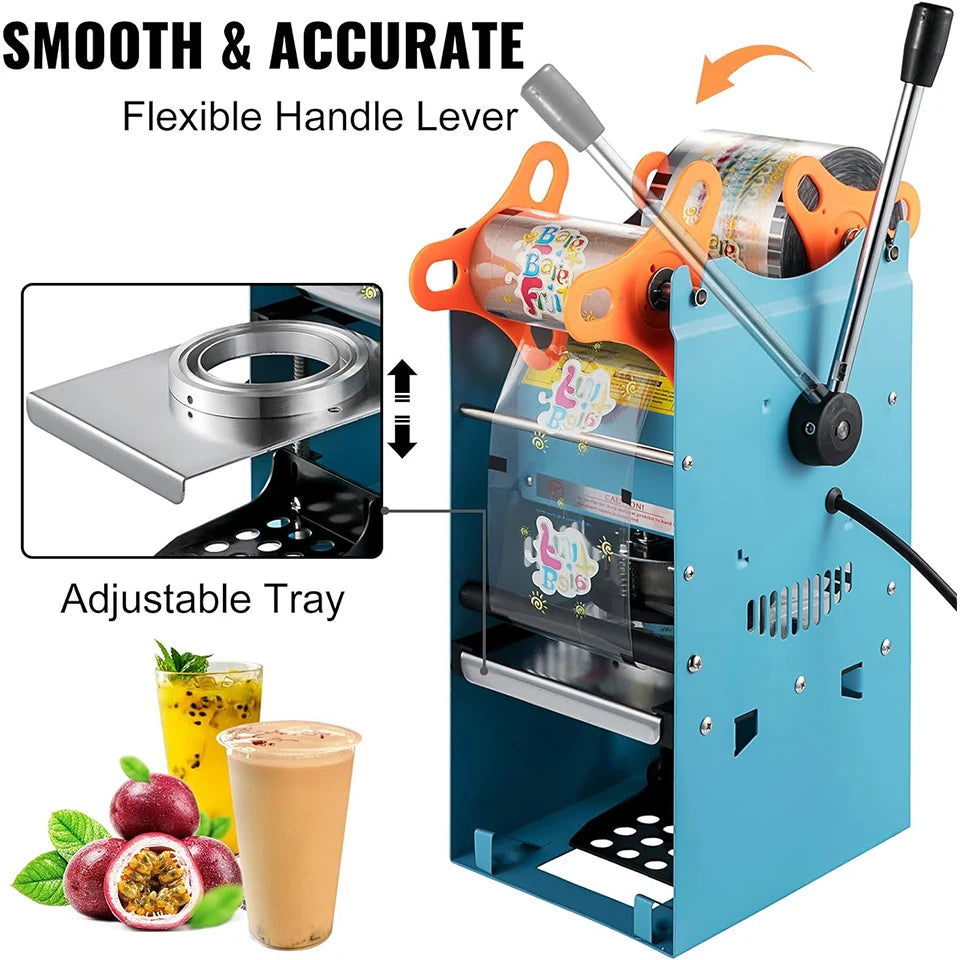 WY802F Manual Tea Cup Sealer Machine, 300-500 Cup/h Manual Boba Cup Sealer Machine, Orange, 90/95mm Cup Diameter