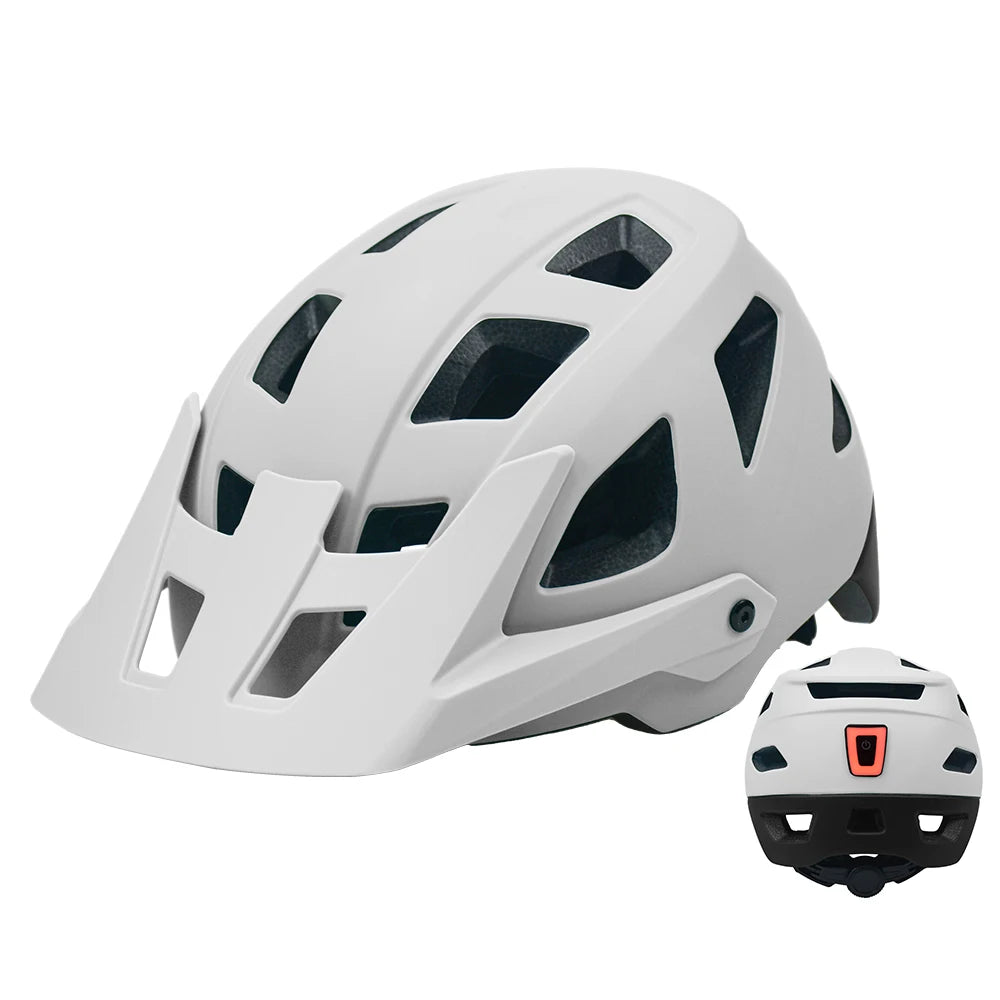 2025 NEW LA Bike Helmet with Visor Moutain Bike Helmet with Rear Light Rechargeable Intergrally-mold PC Shell Led Lights Helmet