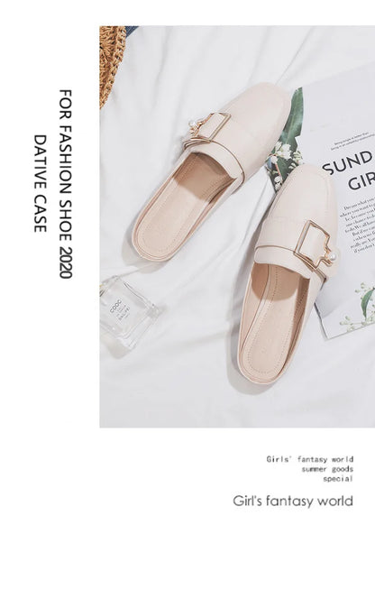 New Women Slipper Casual Shoes Fashion Women's Leather Loafers No Heel Slip-on Shoes Summer Outdoor Light Ladies Walking Shoes
