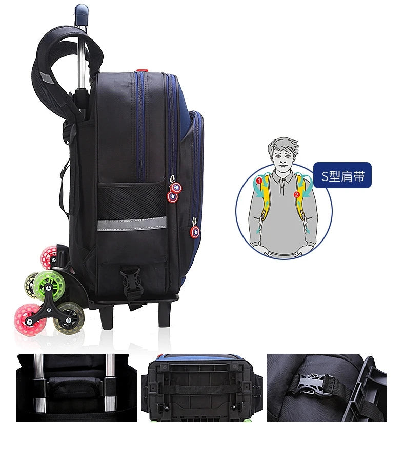 School Rolling backpacks for boys Travel bags for kid Boy's School wheeled backpack wheeled bag for School Trolley bag On wheels