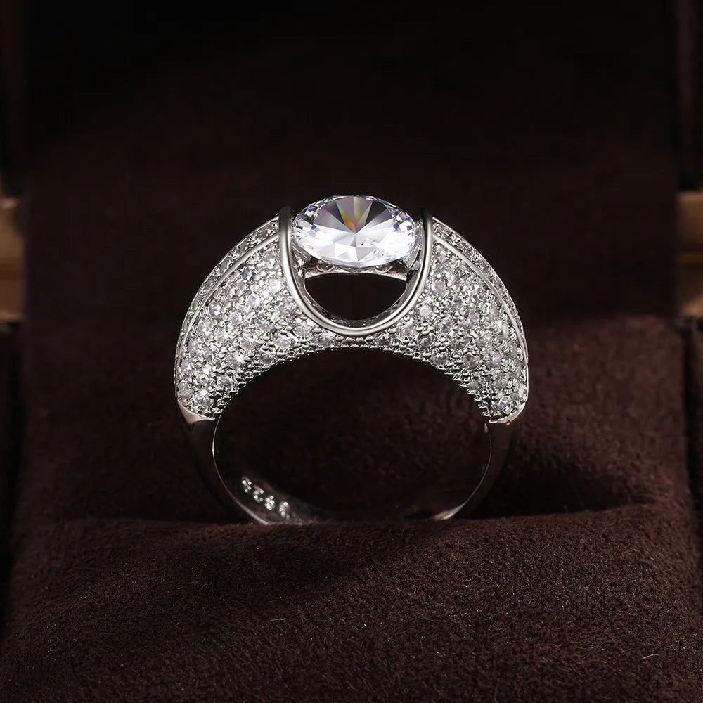 F667 Diamond Ring White Gold Round Brilliant Cut Natural G Color Women's Engagement Jewelry