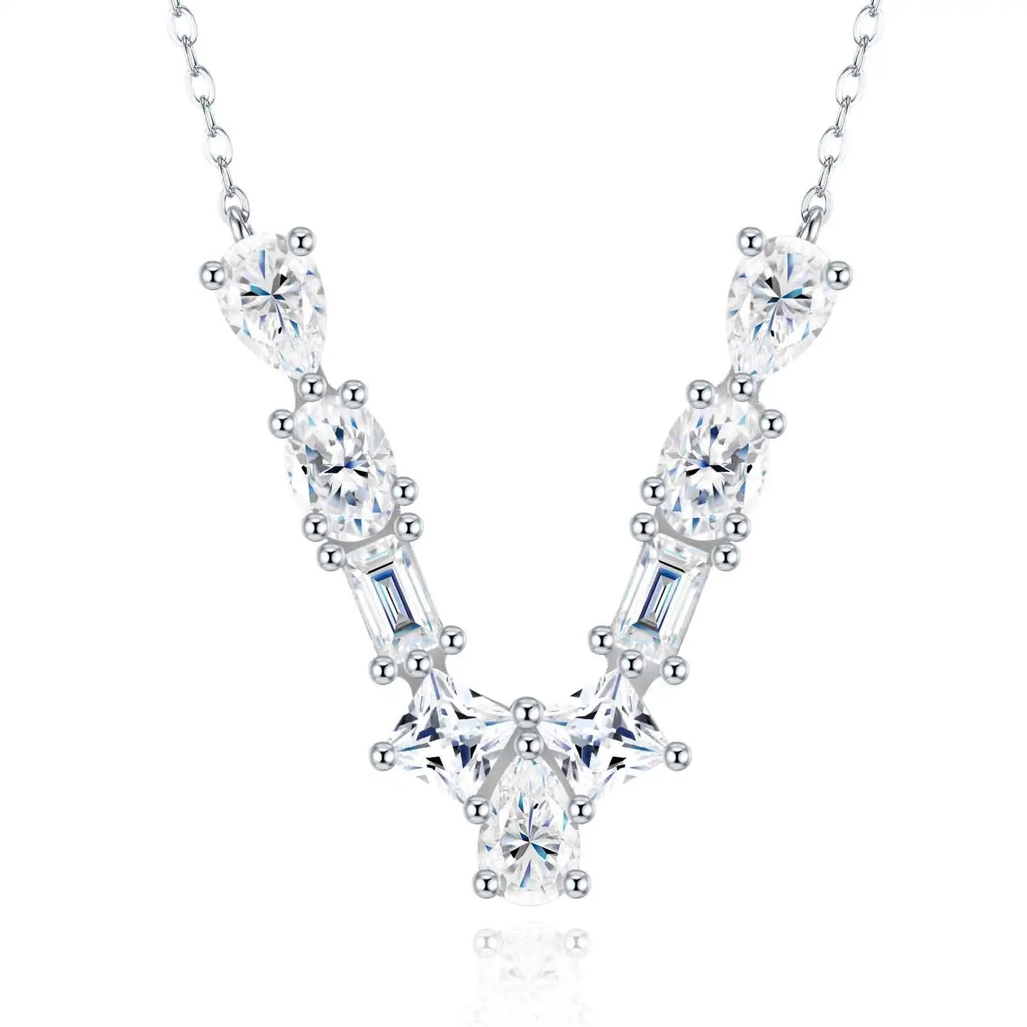 Pass Diamond Tester Letter C Multi Cut VVS Moissanite Necklace 925 Silver Platinum Plated Elegant Fine Jewelry Necklace