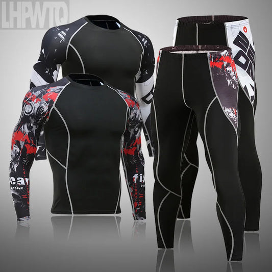 Men's Thermal Underwear Set MMA Tactics Leggings Solid Color Costume Compress Fitness Long Johns Men Winter Brands  Men