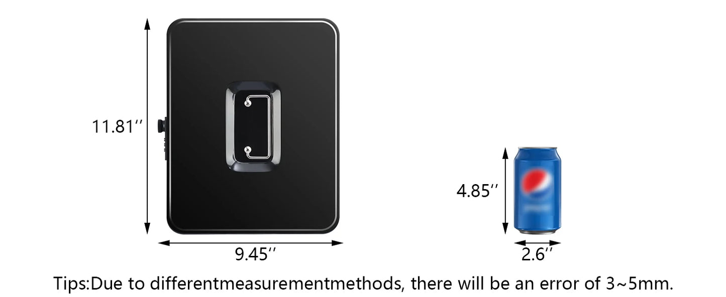 AJF Black Cold Rolled Steel Cash Safe Box Combination Lock Secure 7.87"x6.30"x3.54" Money Tray for Indoor/Outdoor Use Model