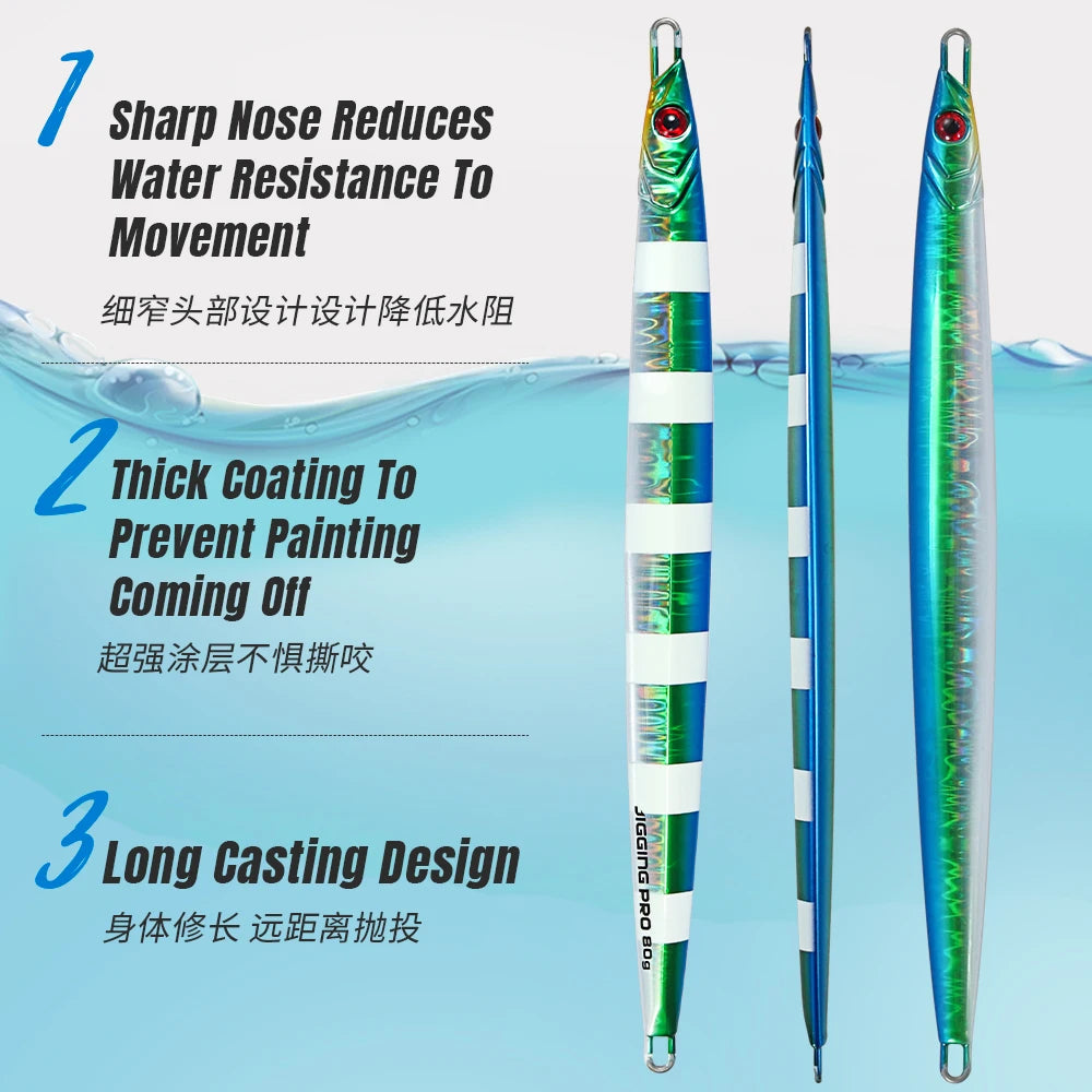 Long Blade Fishing Lure Metal Jig 60g 80g  Lead Fish Glow Paint Metal Lure  Long Casting Jig Lures Saltwater Sea for Snappers