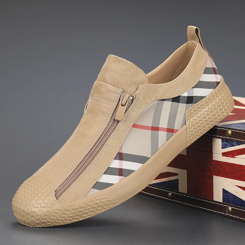 2025 Spring New Men's Flat Casual Canvas Shoes Side Zipper Slip-On Sneakers