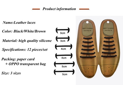 12pcs/set Leather Silicone Shoelace for Sneakers Shoes lace Lazy No Tie Shoelaces Elastic Shoe Lace Suitable for Unisex laces