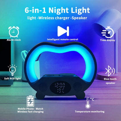 Wholesale Price Smart RGB Alarm Clock Colorful Light  Mini Size G Shape Speaker Wake up Lamp with Charger for Iwatch
