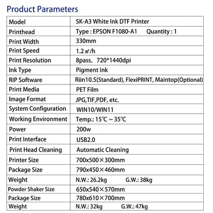 Sunika A3 Direct Film Dtf Printer Epson Print Head F1080 Xp600 New Condition Digital T Shirt Printing Machine with Logo Printing