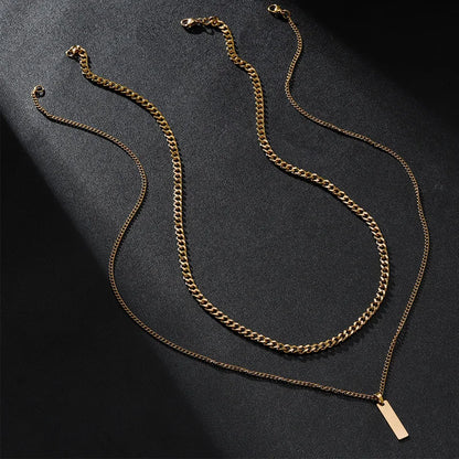 2PCS Unisex Stainless Steel Minimalist Multi-Color Simple Rectangular Pendant Necklace with Snake Chain Chokers Necklaces