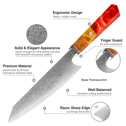 Hot Sale Factory Direct Japanese Vg10 Damascus Steel Gyuto Knife Damascus Kiritsuke Knife Kitchen Knives