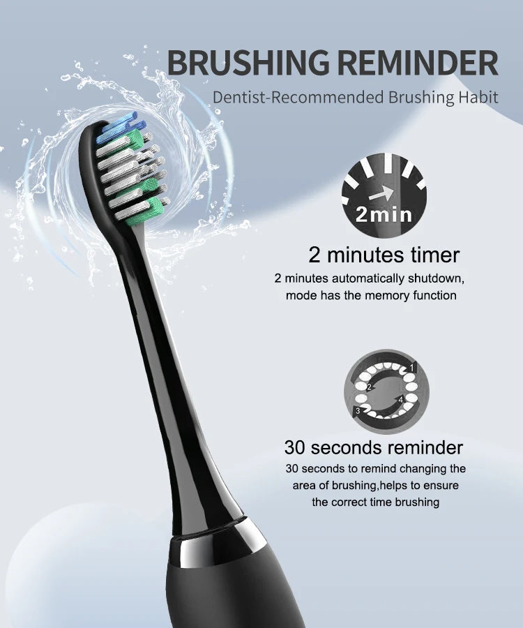 Deep Clean Rechargeable Sonic Electric Toothbrush with 8 Brush Heads Adult IPX7 Waterproof Medium Electric Tooth Cleaner