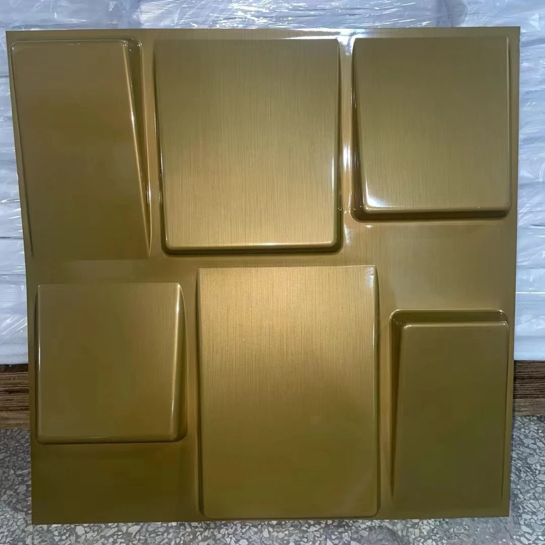 Irini 2024 Hot Selling PVC Deep Brushed Gold 3D Wall Panels Waterproof Fireproof Easy Install Household Interior Wall Decor