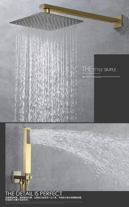 Shower System with Stainless Steel Shower Head for Bathroom Hotel Outdoor Brushed Golden Concealed Shower Set