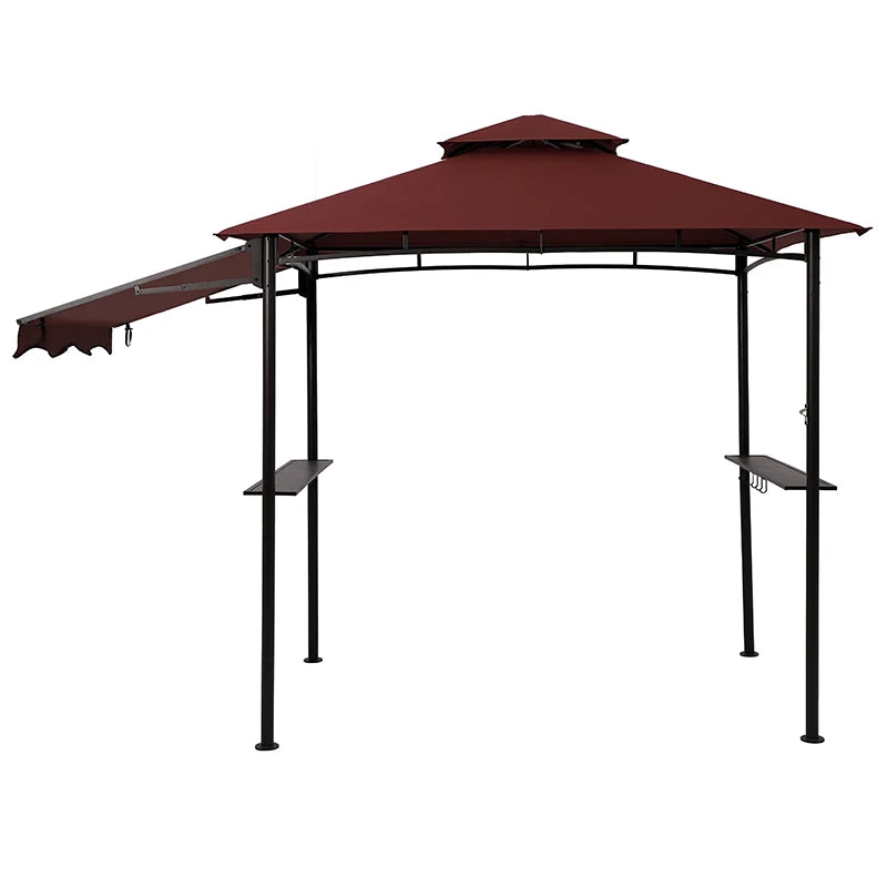 1 Piece MOQ Promotional Gazebo Collection Side Awnings Shelves 2-Tier Patio BBQ Grill Gazebo Canopy 5x8 Ft. Red for Barbecue