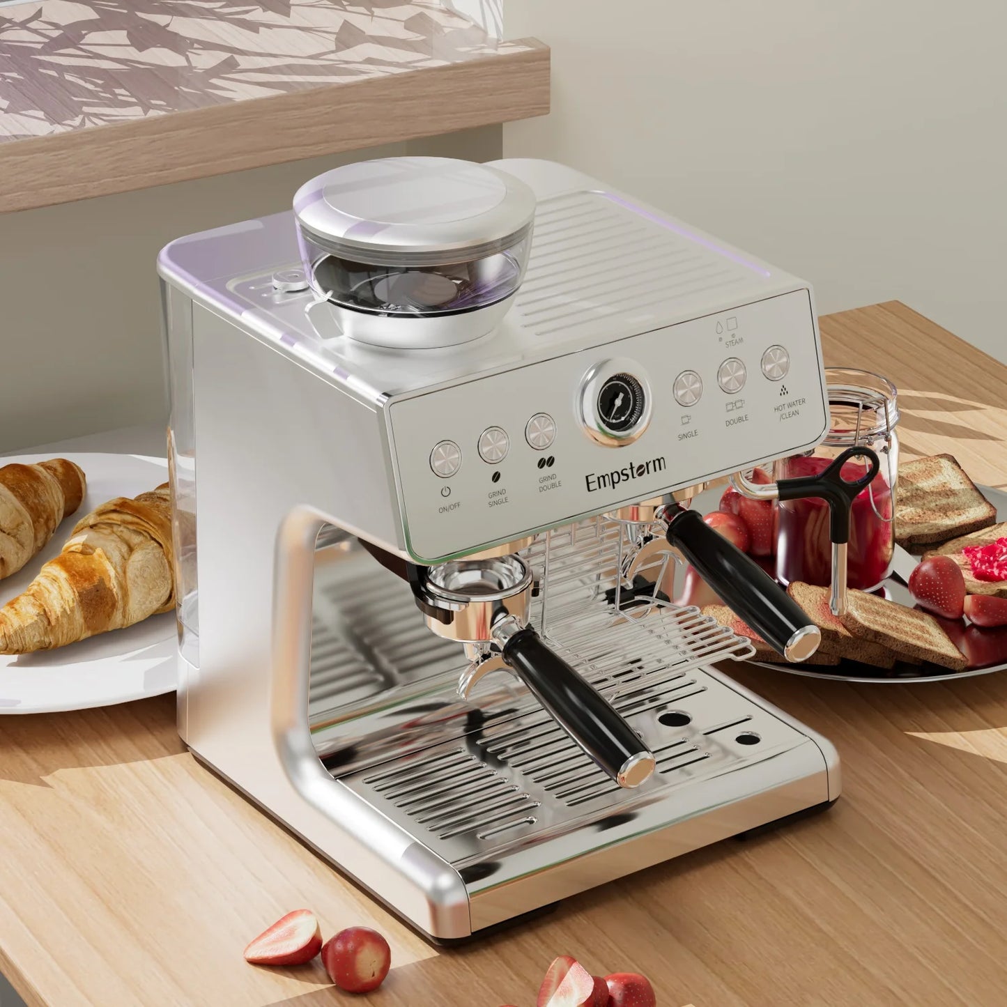 Semi-Automatic Electric Portable Coffee Machine 20 Bars Pressure Stainless Steel Bean-to-Cup Brew System for Household Car Use