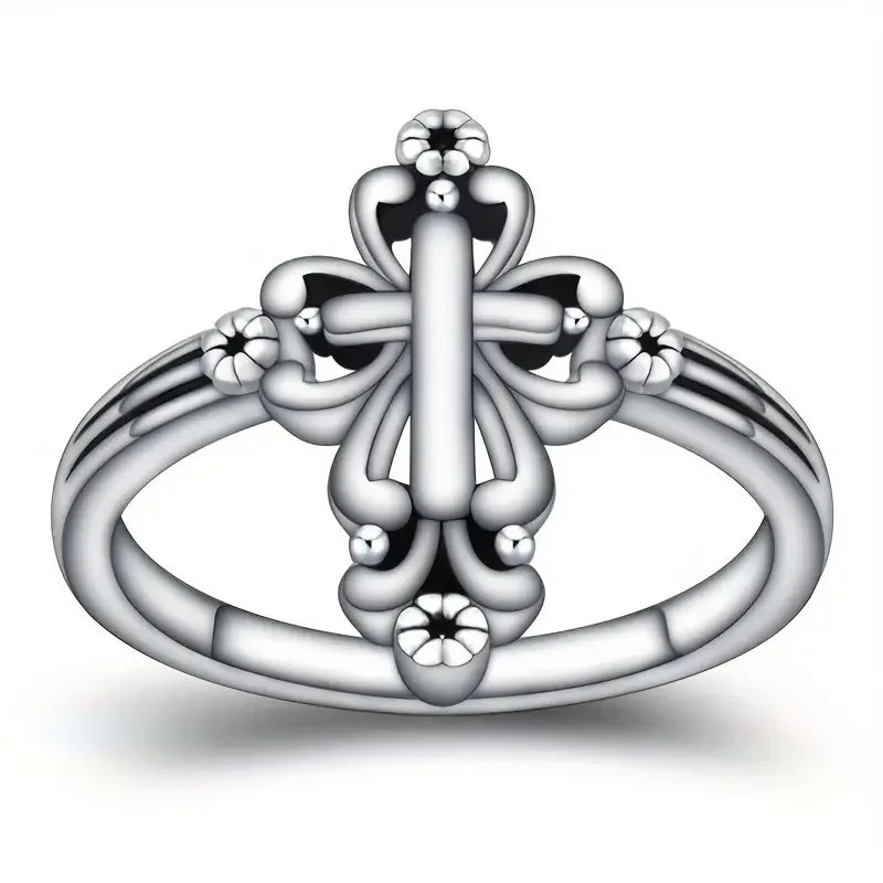 Silver Cross Ring Bezel Setting Unisex Christian Religious Ceremony Fine Jewelry T0653