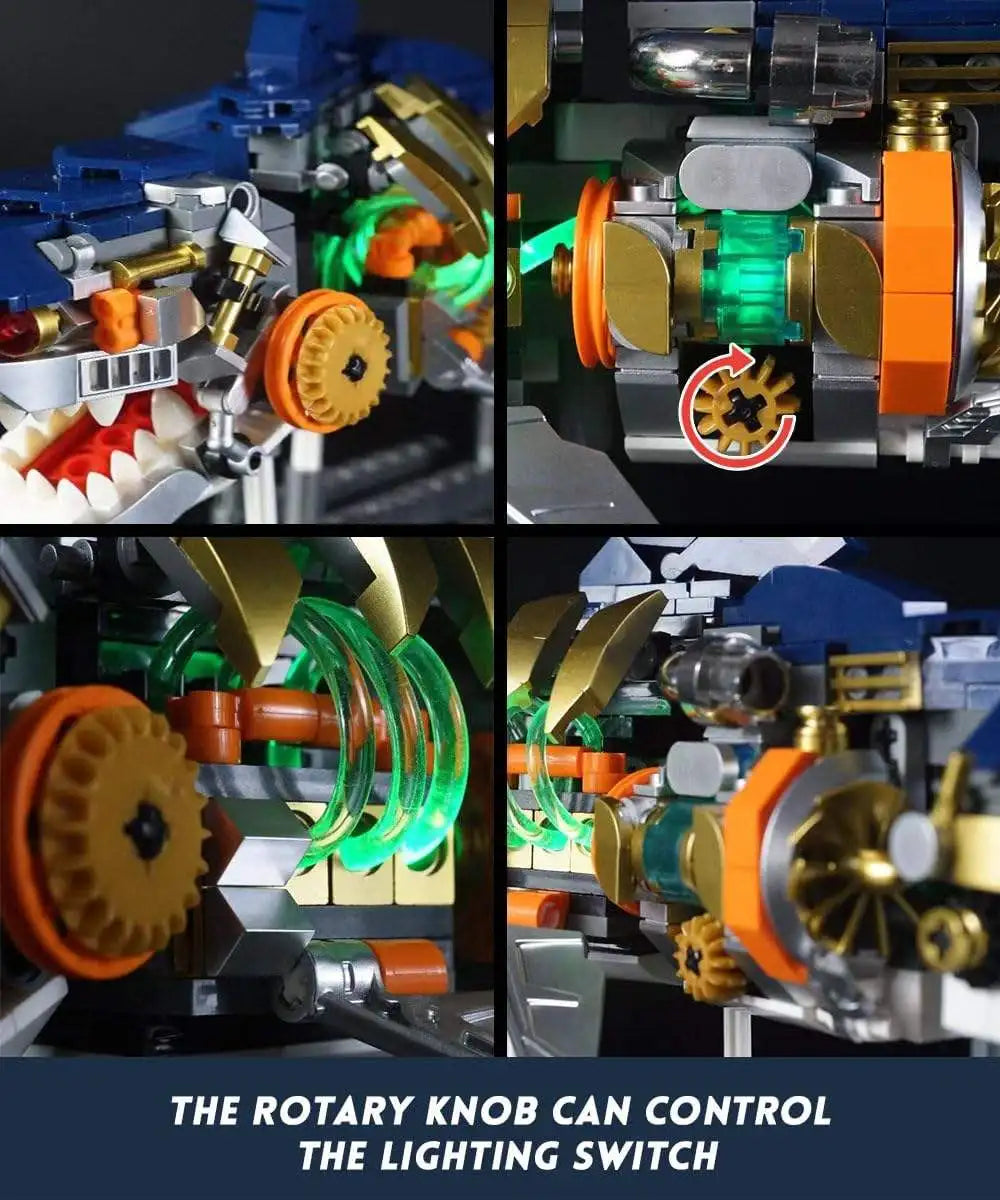 Half-mechanical Shark Building Block Movable Model, Boy with Lights, Punk-style Assembly Toy
