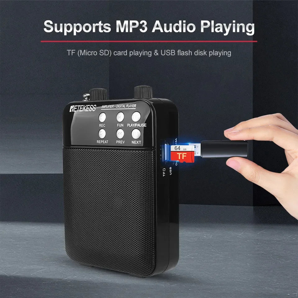 Retekess TR619 Megaphone Portable 3W FM Recording Voice Amplifier Teacher Microphone Speaker Mp3 Player FM Radio for Tour Guide