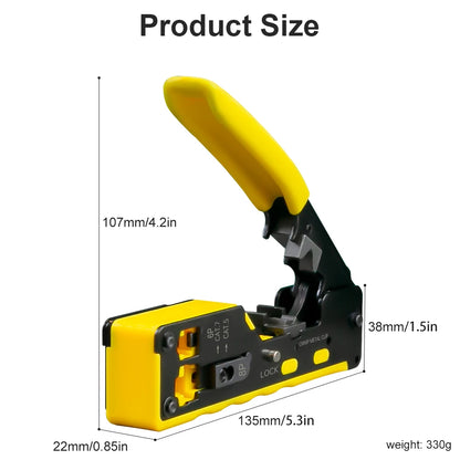 AMPCOM RJ45 RJ11 Pass Through Crimping Tool for Cat7/6A Cat6/5 Ethernet Modular Plugs Connectors With Stripper and Spare Blade