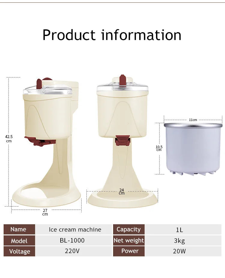 Automatic Bench Top Simple Operation Large Capacity Mini Soft Ice Cream Machine for Home DIY Ice Cream Machine Manual