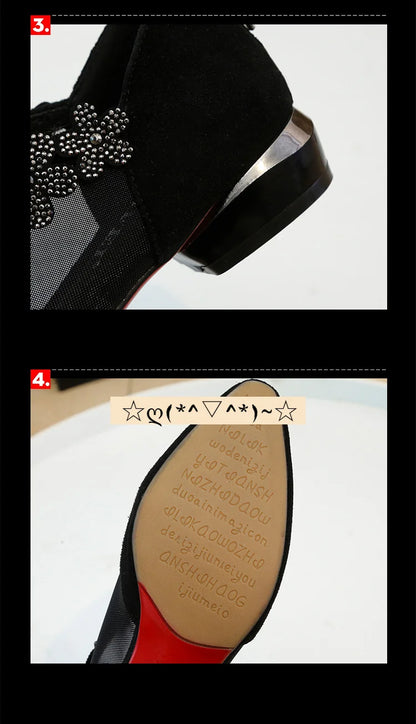 Women 2025 Summer Fashion Black Lace Rhinestone Sandals Flowers Low Heel Sandals Mesh Plus Size Sandalias Mujer Casual Shoes