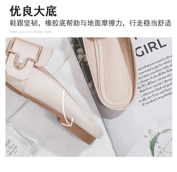 New Women Slipper Casual Shoes Fashion Women's Leather Loafers No Heel Slip-on Shoes Summer Outdoor Light Ladies Walking Shoes