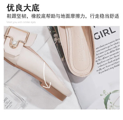 New Women Slipper Casual Shoes Fashion Women's Leather Loafers No Heel Slip-on Shoes Summer Outdoor Light Ladies Walking Shoes