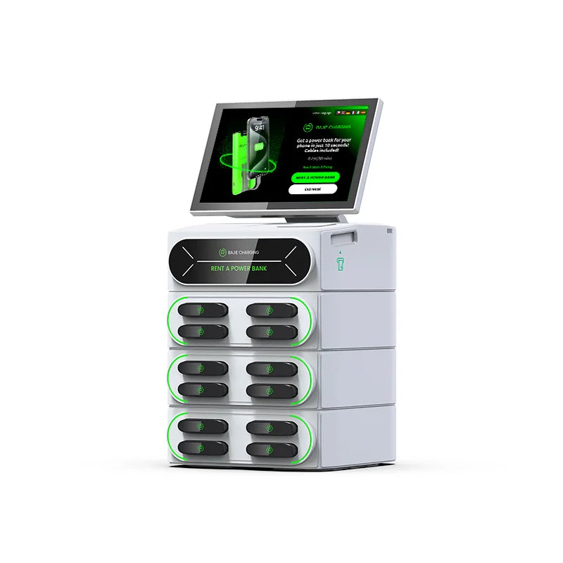 2024 Best Selling 12-Slot Touch Screen Integrated Stackable Charging Station Share Power Bank 4G Rental Station Portable