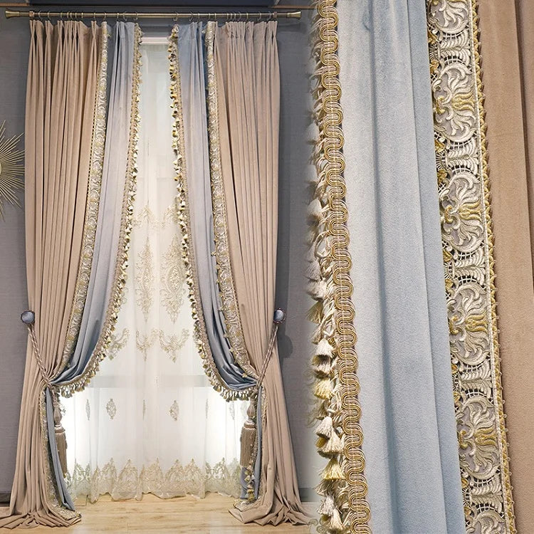 2025 Custom Curtain New Modern Luxury European Thick Velvet Embroidery Yarn Cloth Blackout Curtain for Living Room Bedroom