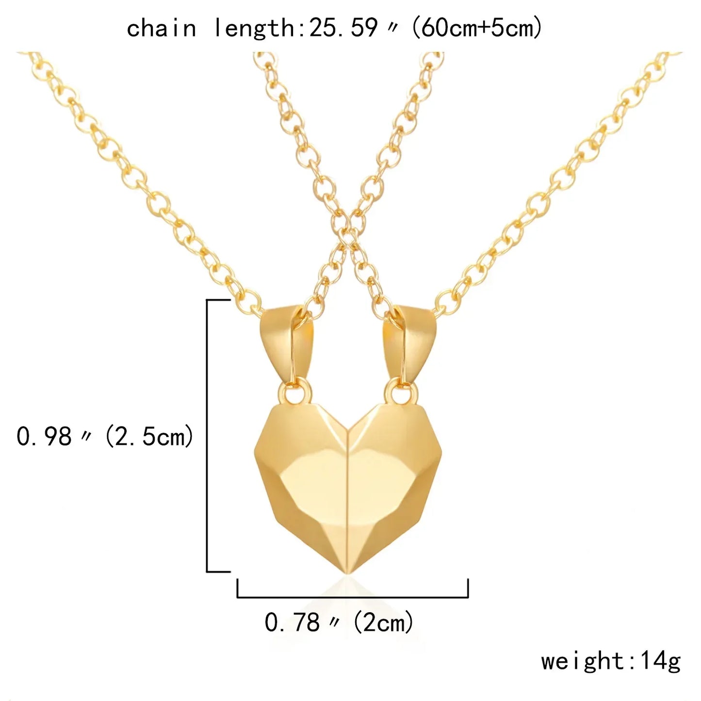 2Pcs Magnetic Heart Couple Necklace For Women Valentine's Day Sweater Chain For Best Friend Lovers Wedding Party Gift Jewelry