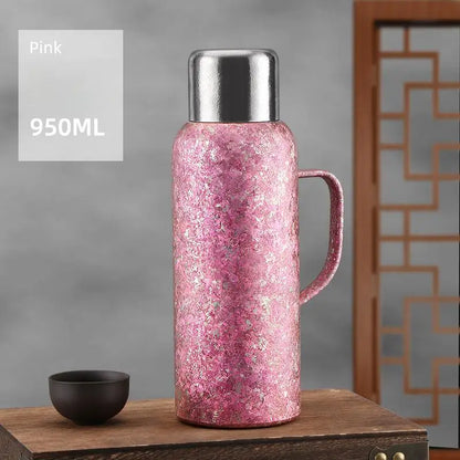 Large Capacity Leak-Proof Titanium Insulated Thermos Bottle with Mechanical Temperature Display Lid and Handle for Camping