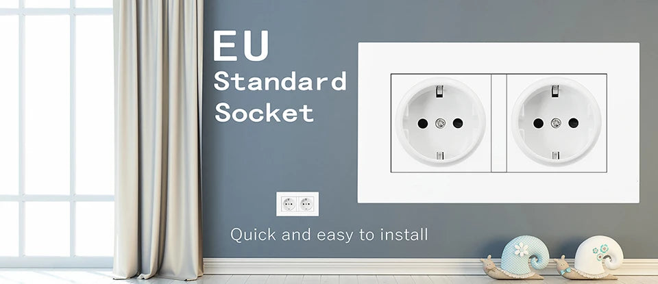 Delviz US Multi-purpose Socket, 15A US Universal power jack,AC 110-250V, 120mm x 74mm White Panel, Double Jack Power Wall Outlet