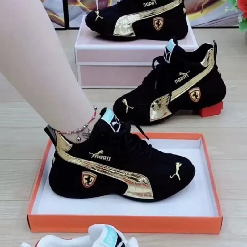 Women's Casual Sneakers Chunky Platform Shoes Unisex Leather Height Increasing Shoes
