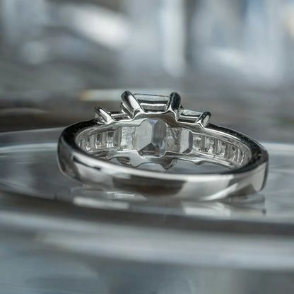 Platinum Emerald Cut Diamond Ring With Baguette Side Stones Natural D Color Women's Engagement Ring F859