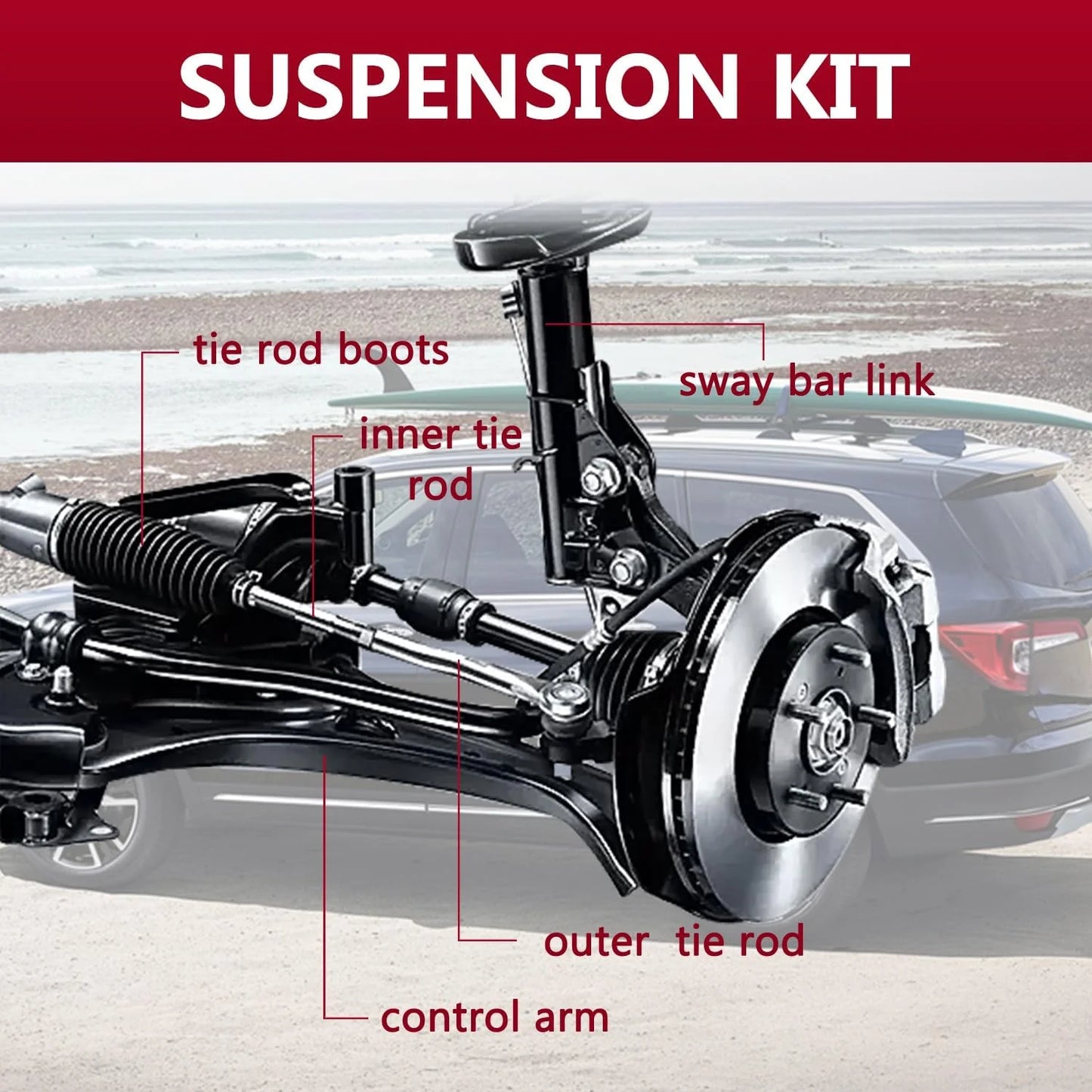 Frenzybro 8 PCs Front Lower Control Arm With Ball Joint Sway Bar Tie Rod for Honda Pilot Passport  MDX 2014-2023 4WD