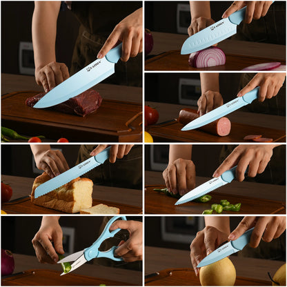 Full Blue 13 Piece Multifunctional Chef Knives Carbon Steel Kitchen Knife Set with Scissors