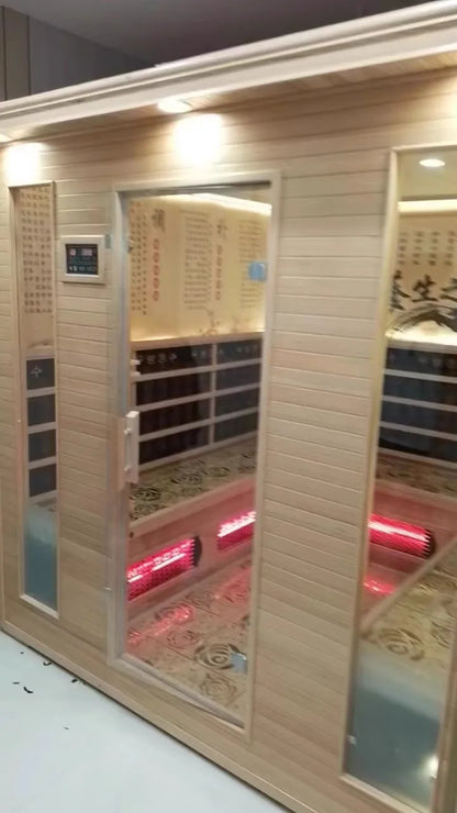 Modern Design Movable Outdoor Sauna Room with Porch Solid Wood Cylinder Door Matched with Far Infrared Sauna Stove