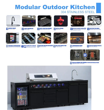 USA Inventory 3-Day Delivery High-End Rapid Heat Transfer BBQ Grill Food-Grade 304 Grill Grate With Sink Fridge Combo for Party