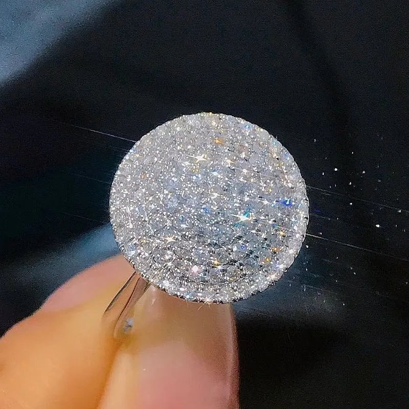 Q029 Cocktail Ring For Women 925 Silver Round Brilliant Cut Crystal Rhinestone Pave Setting Party Jewelry