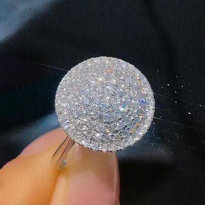 Q029 Cocktail Ring For Women 925 Silver Round Brilliant Cut Crystal Rhinestone Pave Setting Party Jewelry