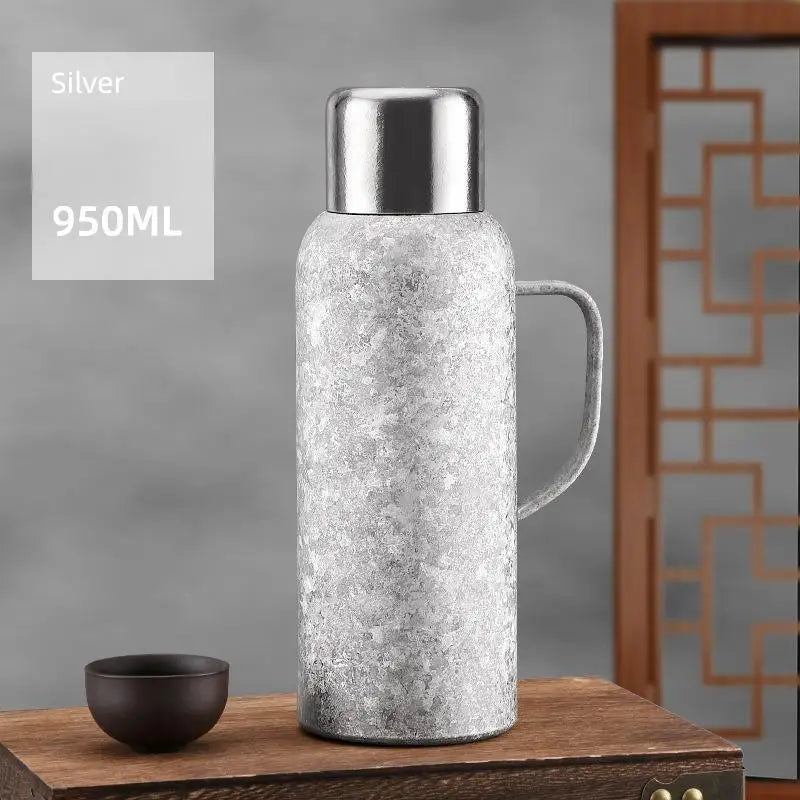 Large Capacity Leak-Proof Titanium Insulated Thermos Bottle with Mechanical Temperature Display Lid and Handle for Camping