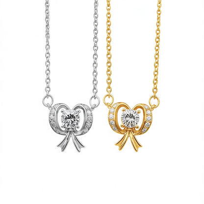 XL283 Cute Bowknot Pendant Necklace 925 Silver Gold Plated White Gold Crystal Rhinestone Claw Setting Box Chain Unisex Everyday