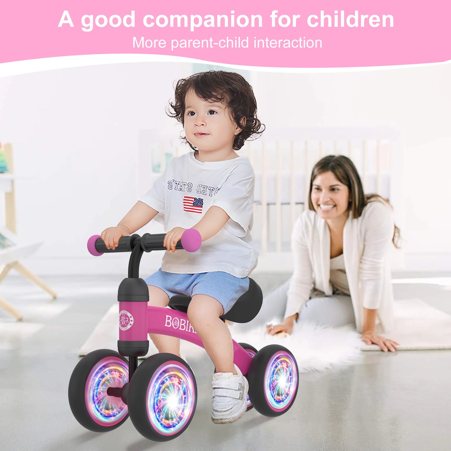 Baby Balance Bike Toys for 12-36 Months Kids Toy Boy and Girls Gifts Toddler Best First Birthday Gift  (Rose Red-Light)