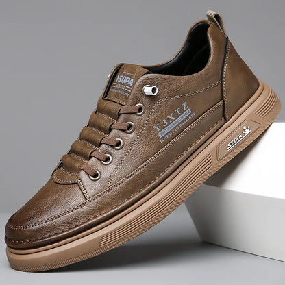 Men's Genuine Cow Leather Slip-On Casual Shoes Round Toe Breathable Mesh Lining Rubber Outsole Solid Walking Style