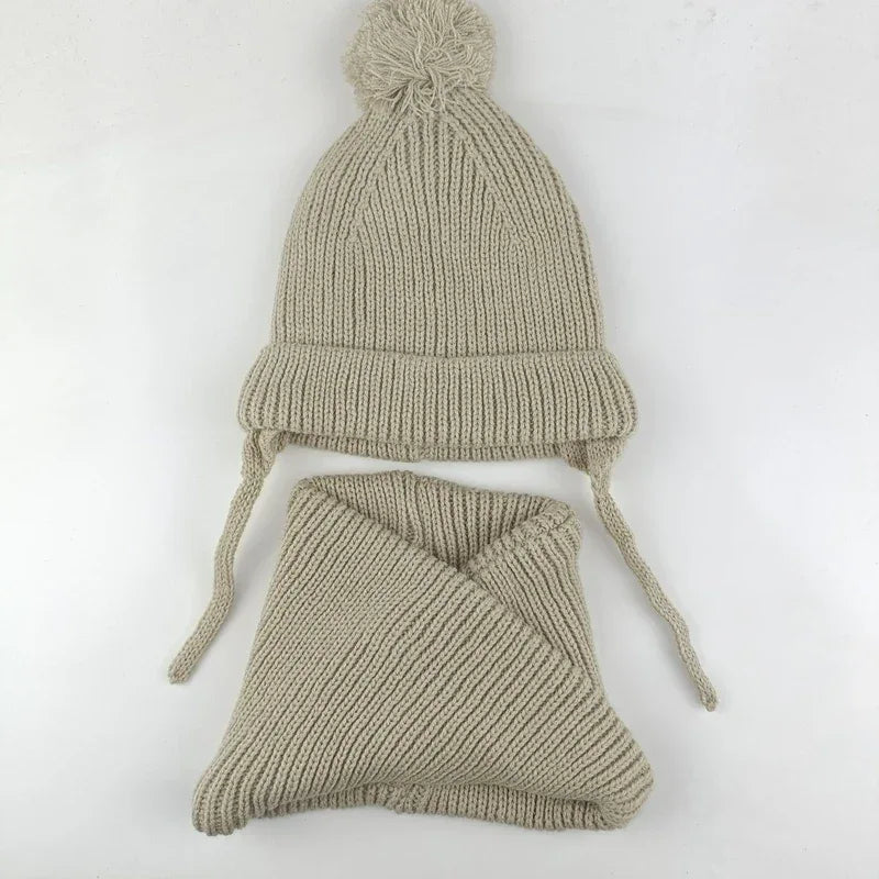 2024 baby girl and baby boy  child children's spring autumn winter Solid knitted hat and knitted infinity scarf