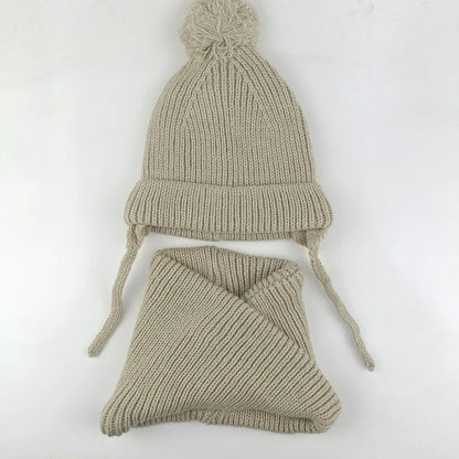 2024 baby girl and baby boy  child children's spring autumn winter Solid knitted hat and knitted infinity scarf