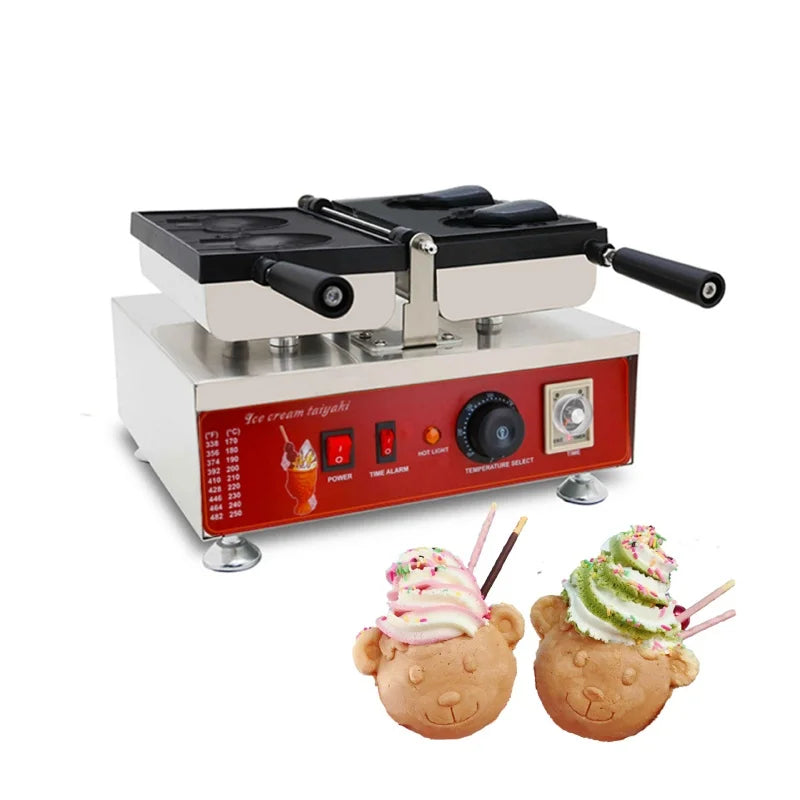 2PCS Commercial Electric Bear Waffle Maker Ice Cream Cone Teddy Bear Shaped Mini Waffle Cake Maker Temperature Control Non-stick